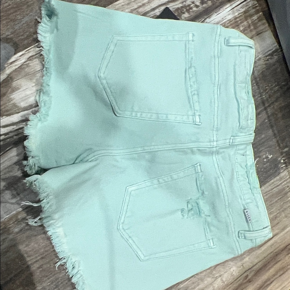 Risen Women's Light Green Frayed Jean Shorts - Picture 2 of 2